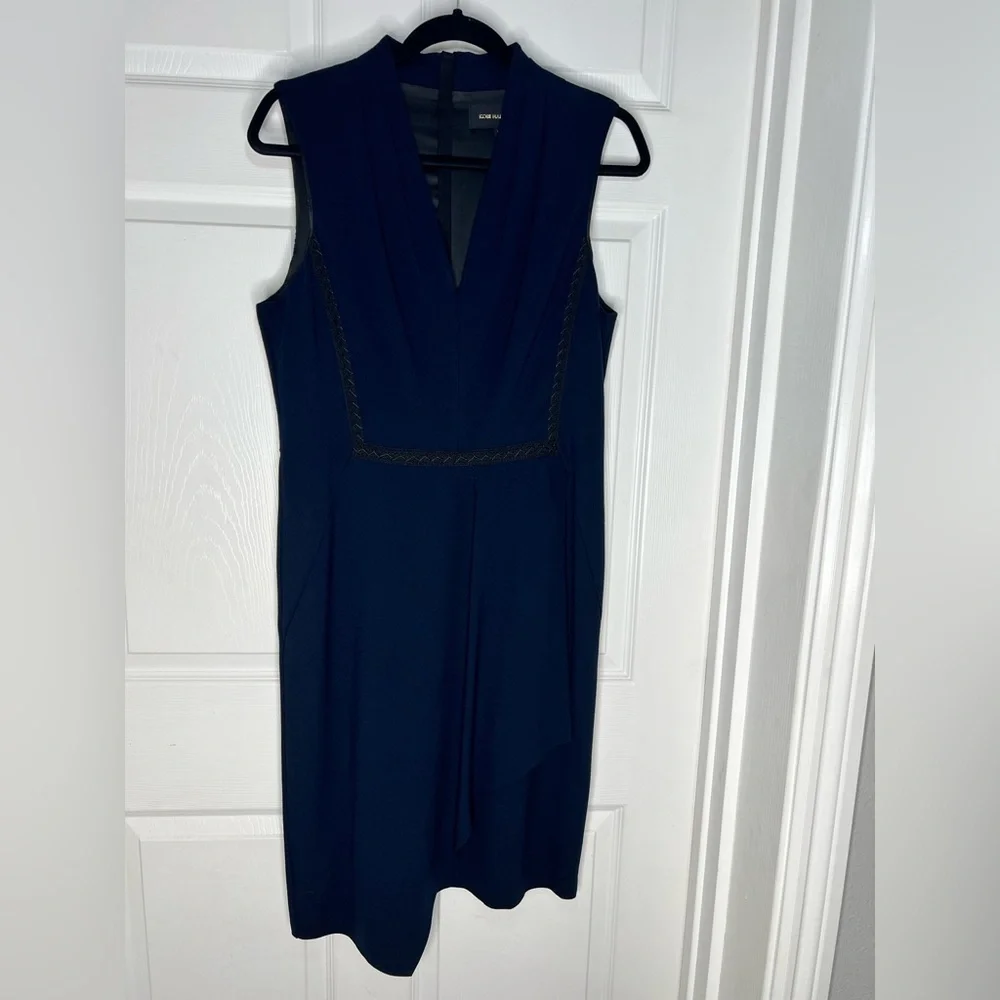 Kobi Halperin Navy Blue Jae Knit Faux Wrap Sheath  Dress Sz 10 - Picture 7 of 10